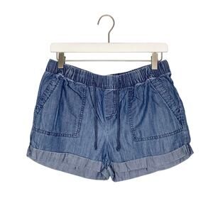 Gap Outlet Blue Chambray Cuffed Pull On Shorts Drawstring Waist Small